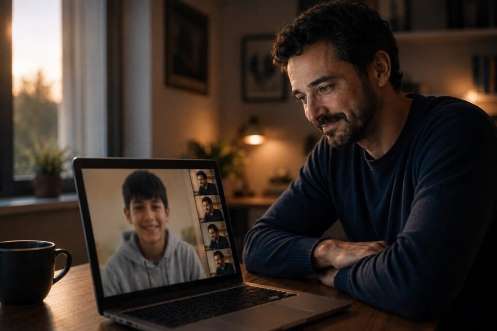 Foto de um homem se dando conta que o tempo passou ao fazer uma live de parabéns com o sobrinho. A foto ilustra o artigo Você trocou mais coisas do que imagina para chegar até aqui escrito pelo psicanalista Homero Mônaco.